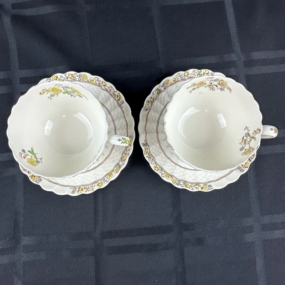 Copeland Spode England Buttercup Cups And Saucers‎ Lot Of 2 Sets Old Back Stamps